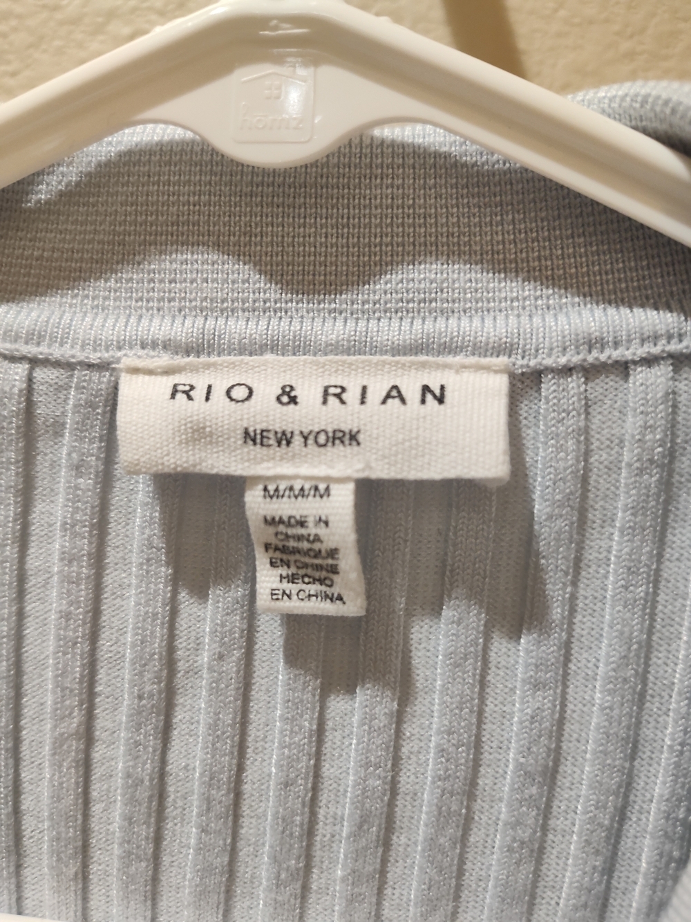 Rio & Rian New YorkCollar Zip Ribbed Sweater - Light Blue with Black Trim Size M - Picture 2 of 3